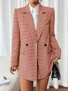 Calvaya 2pcs Set: Casual Allover Print Stand Collar Blazer Jacket & A-Line Skirt, Suitable For Autumn Outings