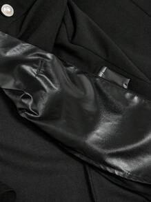 SHEIN MOD 女士黑色 PU 皮革拼接双排扣西装外套，学院风，保暖，冬季女士外套 - 黑色 - 查看 10