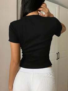 Attitoon Set de 3 camisetas de manga corta, cuello redondo, ajustadas, cortas, con estampados de motocicleta con alas, coche retro y vintage, adecuadas para el verano, para mujer