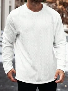 Manfinity Homme Tee-shirt casual à manches longues col rond unicolore pour homme grande taille, automne, pour aller dehors - Blanc - Voir 1