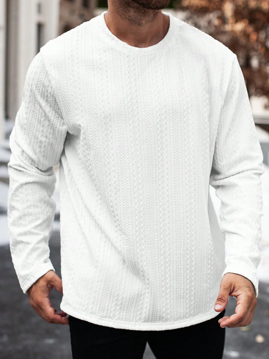 Manfinity Homme Tee-shirt casual à manches longues col rond unicolore pour homme grande taille, automne, pour aller dehors - Blanc - Voir 1