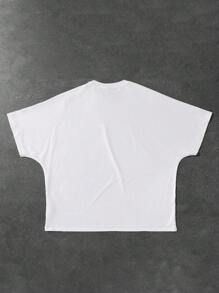 PAVTROS Camiseta blanca holgada de manga corta y cuello redondo para hombre, con estampado gráfico de manga raglán, uso casual diario, ropa de calle, regalo para el novio - Blanco - Ver 2