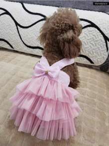 1pcmall 中型犬春夏狗狗猫咪宠物用品服装条纹吊带背心网眼裙礼品衣服圣诞节节日送礼 - 粉色 - 查看 2