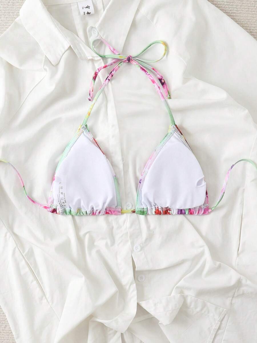 Women's Floral Print Halter Bikini Top, Vacation & Beach Swimwear for