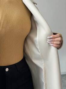 Elenzga Apricot Double Breasted Back Slit Midi Overcoat With Lining - Apricot - View 8