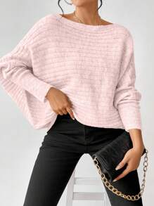 SHEIN LUNE Áo len nữ cổ tròn tay dài màu hồng tối giản, kiểu dáng thường ngày, thích hợp mặc vào mùa thu đông. - Hồng - Xem 5
