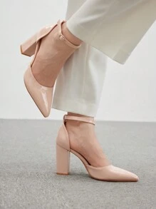 CUCCOO BIZCHIC Talons hauts à bout pointu avec bride à la cheville et talon épais, de couleur abricot. Chaussures à talons de mode pour les trajets, les fêtes et les rendez-vous. Ambiance de Noël, du Nouvel An, de l'automne, de l'hiver et de la Saint-Valentin.