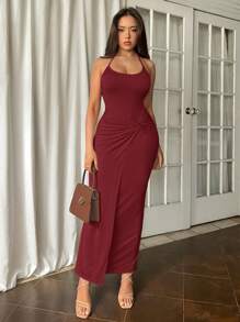 Firerie Sukienka damska bez rękawów morelowa z wywiniętym wzorem na lato