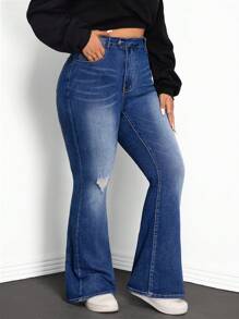 CovetEZ 大码休闲洗水破洞喇叭牛仔裤，适合春秋季节