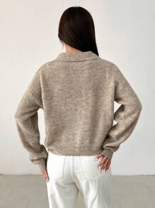 SHEIN PETITE Women's Casual Crew Neck Long Sleeve Knit Sweater