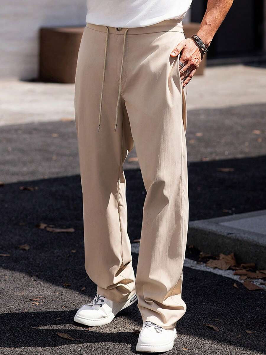 Manfinity VCAY Pantaloni casual dritti con laccetti, tessitura, adatti all'uso quotidiano da uomo