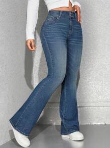 SHEIN EZwear Damen Knopfleiste Taschen Lässig Jeans, für den täglichen Gebrauch