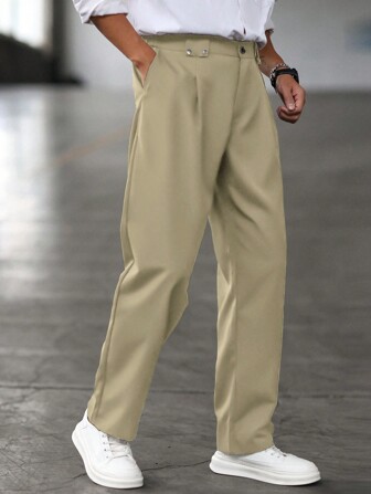 Manfinity Hypemode Herren Einfarbige Lässig Business Hose mit Knopfleiste und Tasche