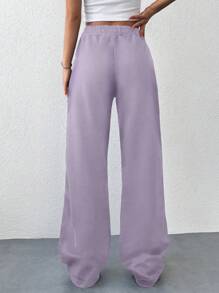 EURMUSE 100%Cotton Women's Casual Solid Color Flared Sweatpants - Lilac Purple - View 2