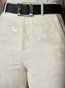 MOTF PREMIUM 对比色亮片缝线喇叭裤（无腰带）