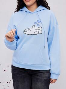 Coolman Artist Plus Size Casual Loose Fit Warm Thick Thermal Lined Hooded Sweatshirt, For Holiday, Spring, Festival, For Workout, Western Wear