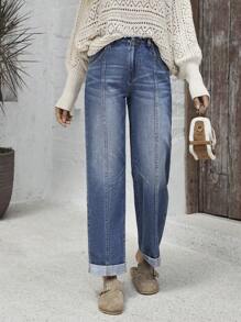 EMERY ROSE Quần Jeans Denim Ống Thẳng Túi Đơn Giản Cho Nữ - Màu xanh lam - Xem 1