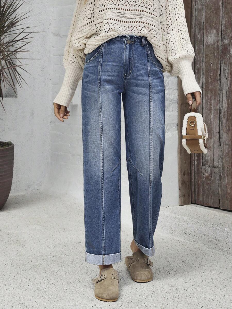 EMERY ROSE Quần Jeans Denim Ống Thẳng Túi Đơn Giản Cho Nữ - Màu xanh lam - Xem 1