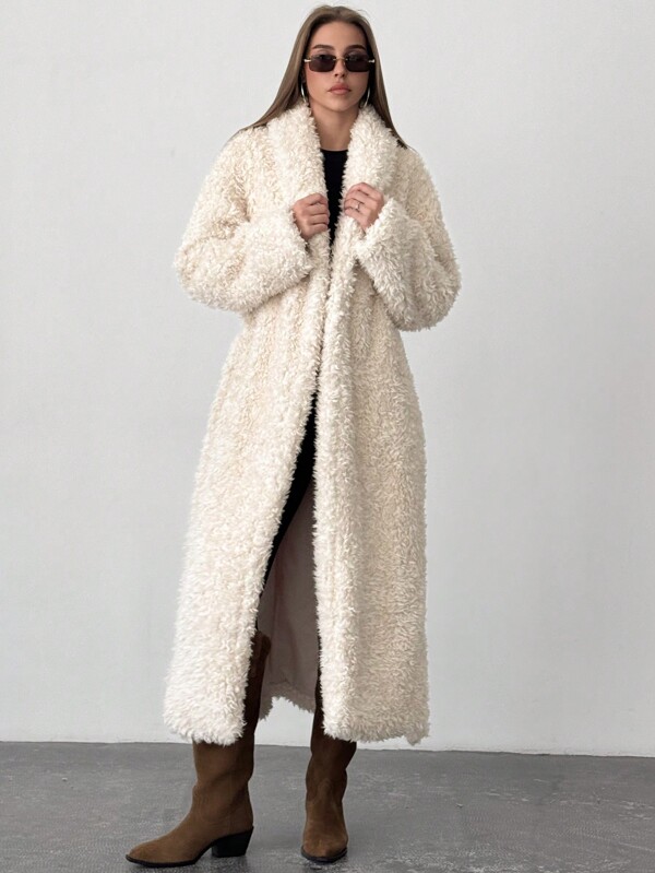 Aloruh Modischer warmer und dicker Damen Mantel mit Langarm, Taillenbindung und Kragen, Fluffy Langmantel für Herbst/Winter, Damen Winterkleidung Teddy-Mantel, Teddyfell Mantel, Lange Damen Mäntel