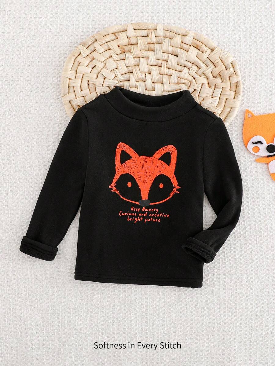 Cozy Pixies Pull-over à col montant à manches longues, motif ours de dessin animé pour bébé garçon, en tricot doux - Noir - Voir 1
