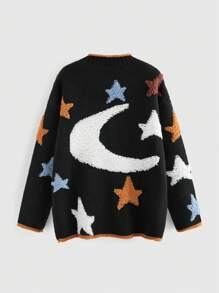 ROMWE 波西米亚月亮与星星图案提花针织毛衣 - 黑色 - 查看 3
