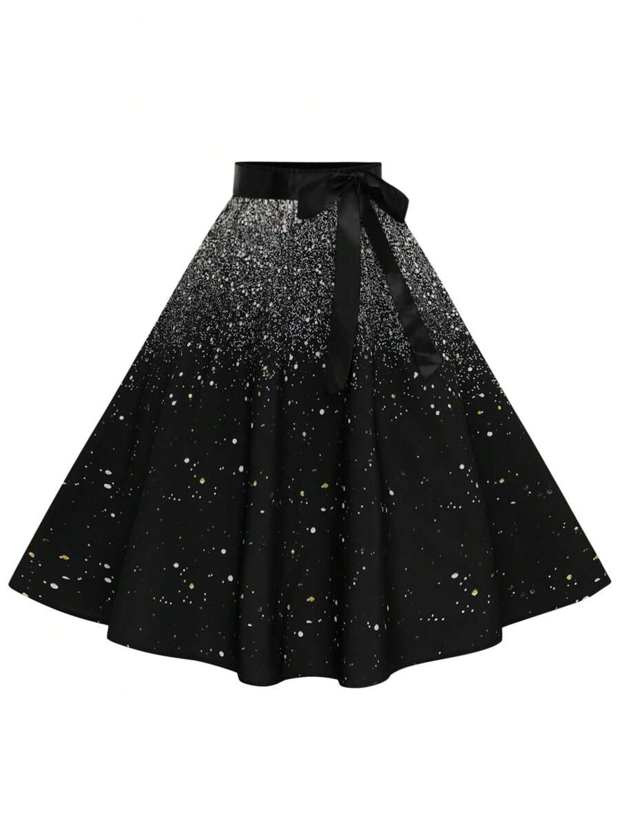 SHEIN Clasi Plus Size Elegant Shiny Christmas Party Skirt - Black - View 1
