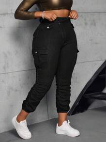 SHEIN SXY Jean skinny plissé de couleur unie grande taille, polyvalent et décontracté