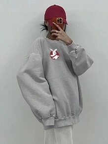 DAZY Women's Oversized Letter Print Crew Neck Sweatshirt, Loose Fit For Spring And Autumn