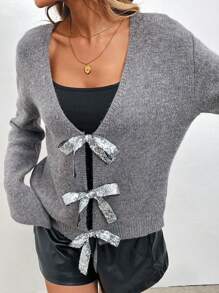 SHEIN Clasi Cárdigan suelto con abertura frontal y lazo para mujer