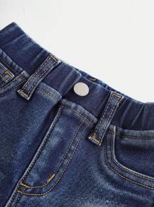 SHEIN Baby Girls Blue Denim Thermal Lined Leggings, Thick Warm Jeggings For Autumn/Winter - Medium Wash - View 4