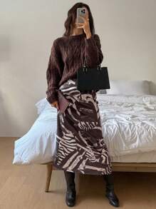 DAZY 1pc Women Casual Allover Print Mid-Length Skirt, Suitable For Autumn