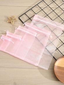 SHEIN 10 个粉色透明礼品包装袋，各种尺寸适合万圣节、婚礼、派对、旅行、生日、周年纪念抽绳欧根纱袋礼品包装袋，适用于珠宝、糖果、文具和其他小物品。也适用于装饰、水果包装和防虫储存。适合派对和用餐场合。圣诞节适合节日送礼 - 粉色 - 查看 11