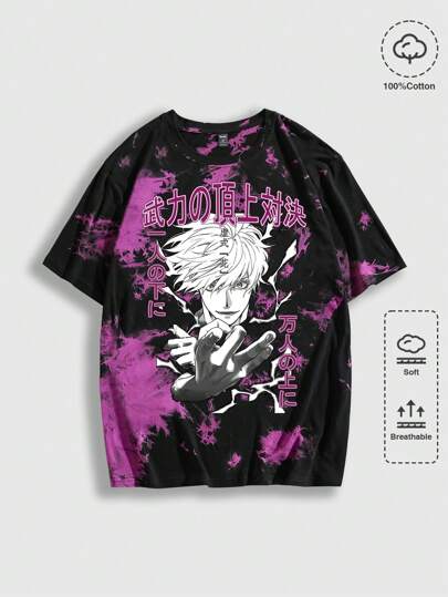 ROMWE MEN Casual Round Neck Anime Print Short Sleeve T-Shirt For Men