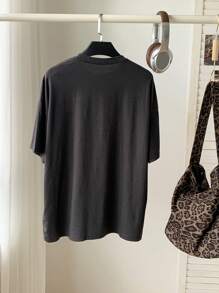 Comfortcana Letter Embossed Drop Shoulder Baggy Tee - Dark Grey - View 2