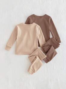 Cozy Pixies 2 Stücke/Set Baby Mädchen Kuschelige Passform Pyjama, einfarbiges strickweiches Top mit rundem Ausschnitt und Langarm und Hose