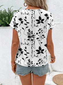 EMERY ROSE Áo sơ mi tay ngắn cổ tròn họa tiết hoa giản dị dành cho nữ, phù hợp cho mùa thu và mùa hè - trắng - Xem 2