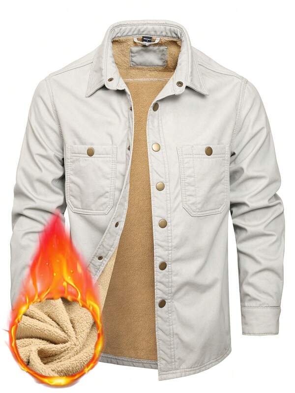 Manfinity EMRG Veste en jean à simple boutonnage unie, à manches longues et épaisses, pour homme, automne/hiver. Pour le travail, entre amis