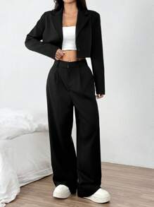 SHEIN X Belinda SHEIN EZwear Satin Finish Women's Office Business Suit Set