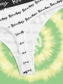 Rick and Morty X SHEIN 2 stuks Plus Size Vrouwen Letter Full Print Tape Trim Driehoek Slipje