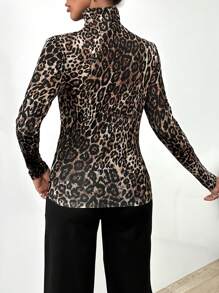 EURMUSE EZwear Damen Bluse mit Schulterraffinessen und aufwendig gemustertem Leopard Muster, Langarm