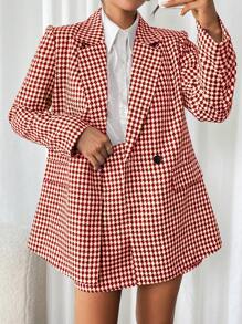 Calvaya 2pcs Set: Casual Allover Print Stand Collar Blazer Jacket & A-Line Skirt, Suitable For Autumn Outings