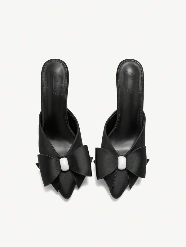 CUCCOO CHICEST Femmes mode noire Chaussures mules à talons hauts ornées de perles fausses et d'un nœud papillon. Idéal pour Noël, le Nouvel An, l'automne et l'hiver