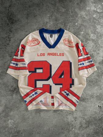 Aesthetic Post Plus Size Herr Numeriskt grafiskt tryck V-ringad Kortärmad Casual Jersey T-shirt, för att gå ut, Cademia