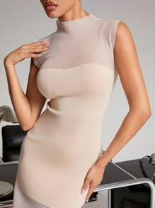 Hauture 优雅拼布无袖针织毛衣连衣裙 - 珊瑚粉 - 查看 2