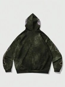 ROMWE MEN Street Life sweat-shirt à capuche décontracté à manches longues avec fermeture éclair frontale et imprimé crâne pour hommes - Vert - Voir 2