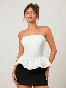 SHEIN SXY Quần áo mùa thu cho phụ nữ; Áo trắng; Áo ống váy xòe trắng gợi cảm; Quần áo thanh lịch cho phụ nữ, phù hợp cho các buổi hẹn hò hàng ngày, hộp đêm, tiệc tùng và sự kiện ngày lễ tình nhân - trắng - Xem 2