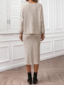SHEIN LUNE Set de 2 piezas con top de manga larga y falda casual y cómodo, adecuado para otoño/invierno