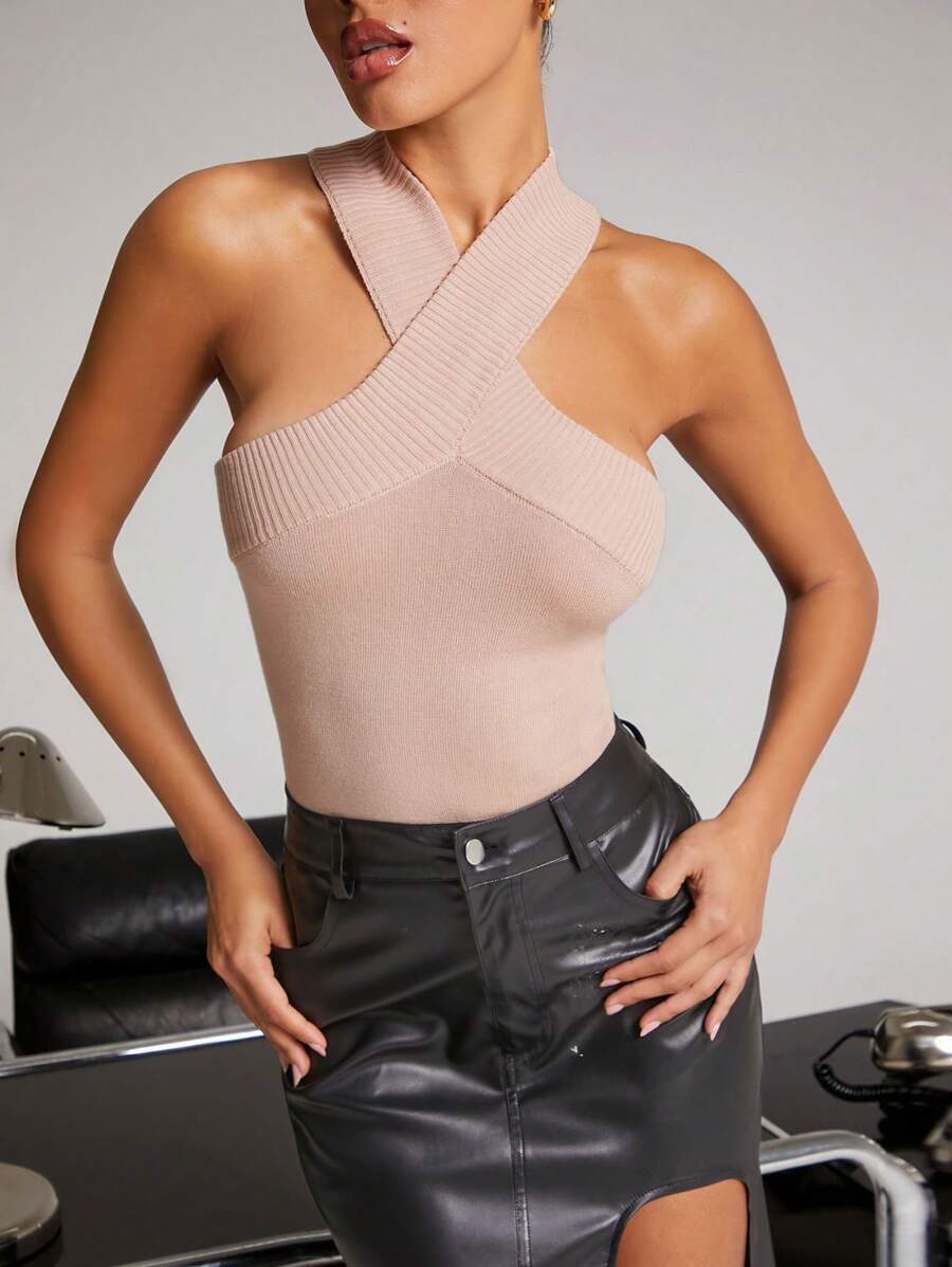 Hauture 1 buah Atasan Tank Top Kasual Tanpa Lengan Warna Polos untuk Wanita - Dusty Pink - View 1