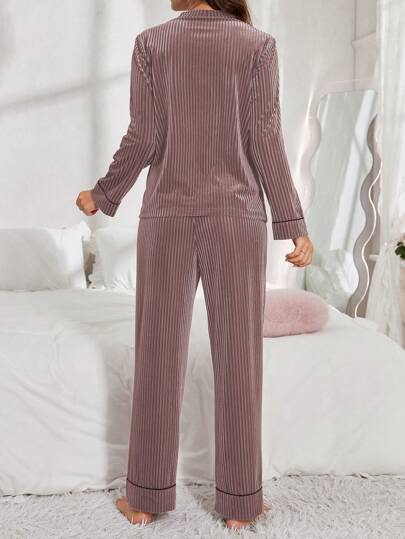 LuxeNights Fluwelen Long Sleeve Cardigan Lounge Pants Women Fluffy Pajama Set Cozy Elegante s, Fall Clothes view 2
