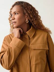 SHEIN Unity Set de 2 piezas: chaqueta y falda de mujer casual de unicolor con cierre delantero de manga larga